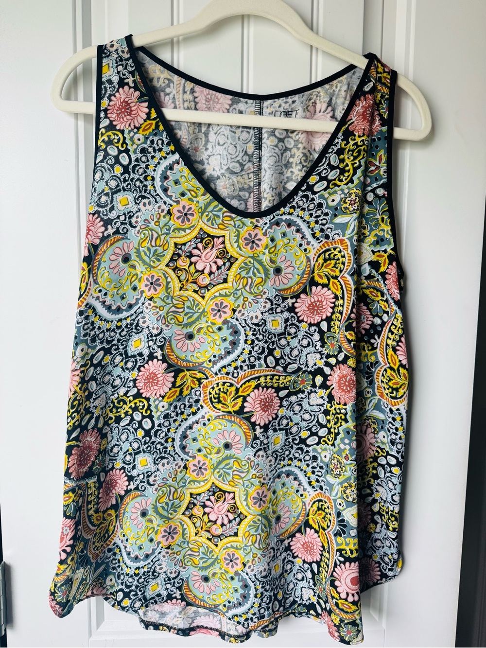 LOFT Paisley Floral Sleeveless Tank - Navy, Pink, Yellow, Green
